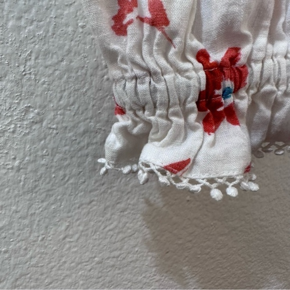 Zara Floral Print Linen Blend Square Neck Puff Sleeve Cropped Blouse‎ Size S - Picture 8 of 10